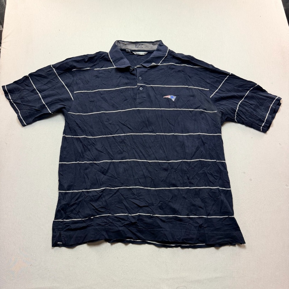 Cutter & Buck Polo Shirt Mens Extra Large Navy Blue Excellent Patriots Striped